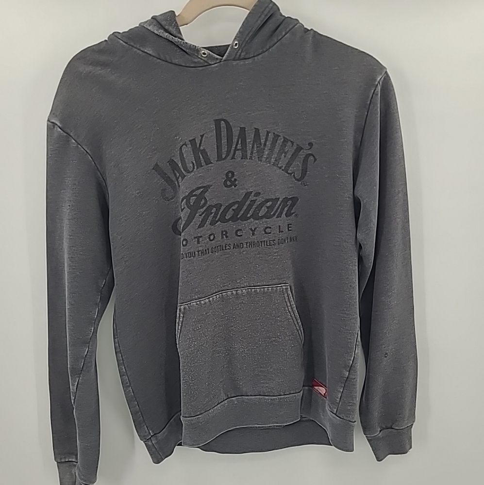 Worn In Distressed, Dark Gray, Jack Daniels & Indian Motorcycle, Men's XL Hoodie